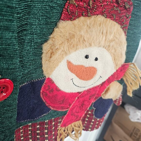 Vintage Christmas Cardigan Womens 2X Green Embroidered Snowman Cottage Granny - Picture 9 of 13